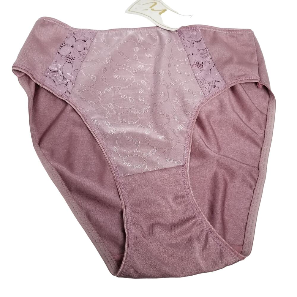 The Lingerie Co "Teri" Style 112 Mauve Bikini Panties Lace Insert Size 6